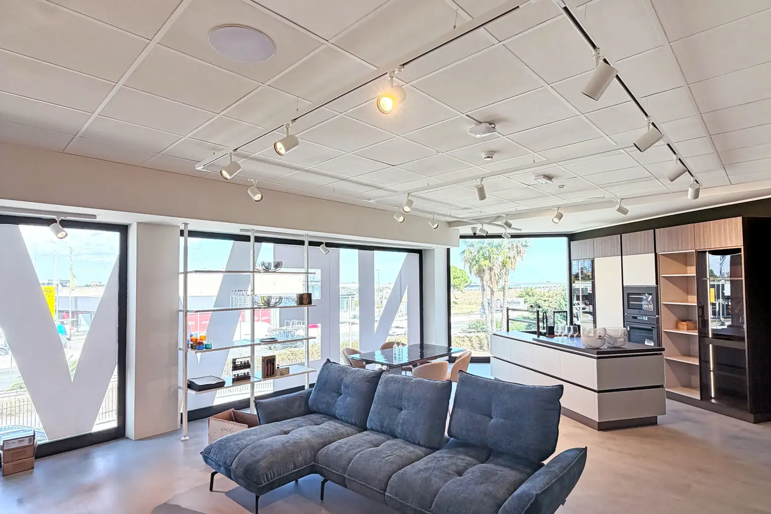 This image shows EVID Ceiling Speaker G2 in a real-life environment. The same photo can also be used for EVID EC Series, and  Dynacord, e.g. the V Series Zone Audio Platform.